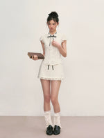 White Polka Dot Shirt & Skirt Set