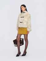 Faux-Fur Stand-Collar Toggle Cropped Jacket