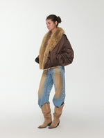 Brown Faux-Fur Collar Bomber Jacket