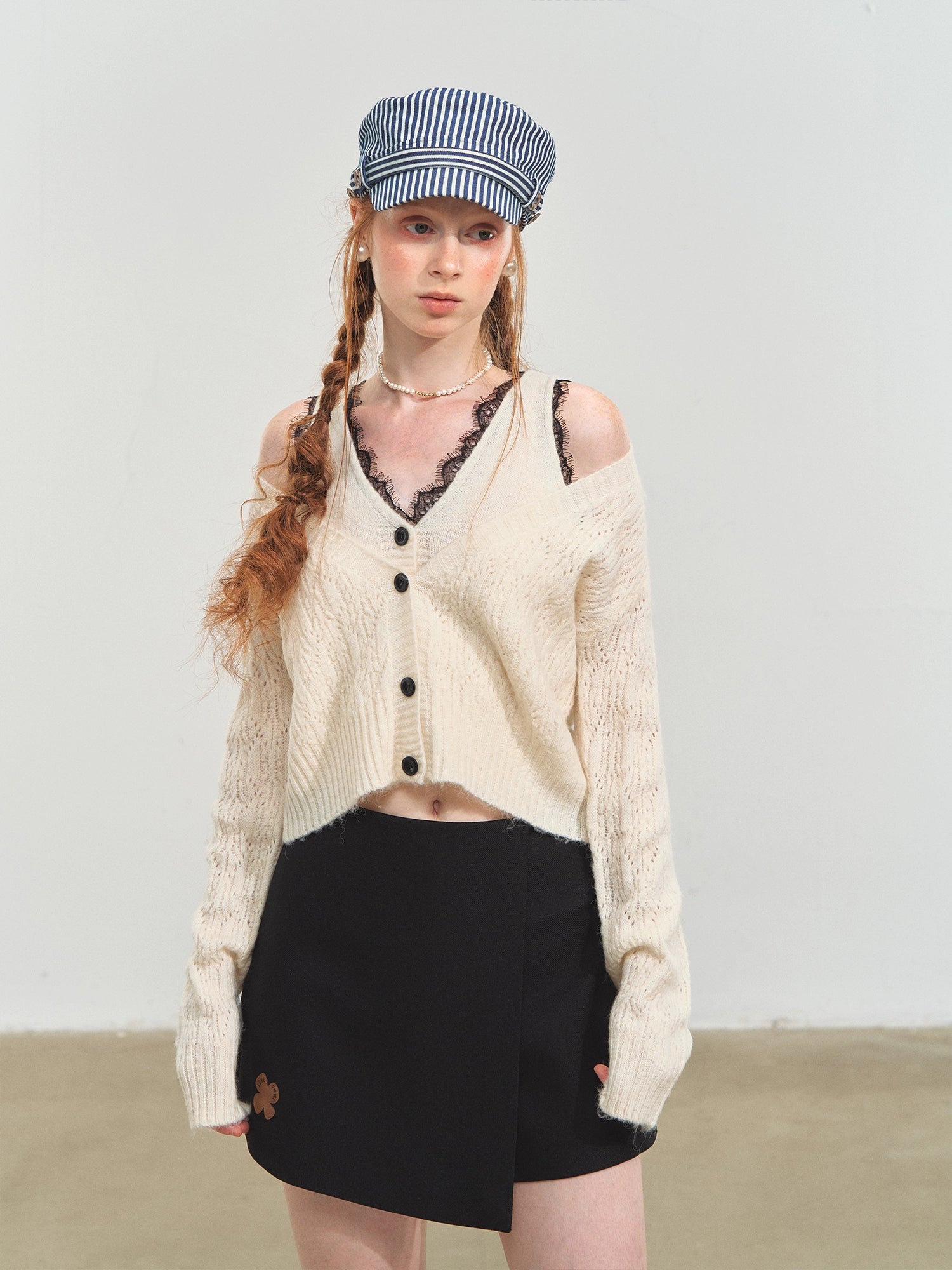 White Lace V-Neck Layered Cardigan