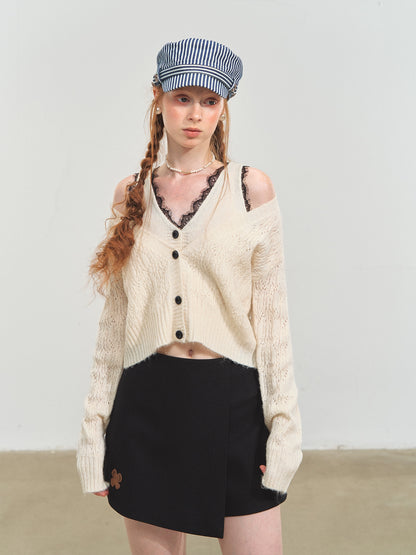 White Lace V-Neck Layered Cardigan