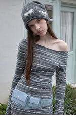 Fair Isle Off-Shoulder Jacquard Knit Dress
