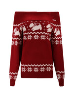 Red Fair Isle Off-Shoulder Knit Top