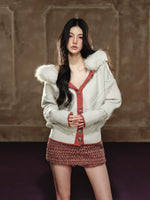 Chunky Knit Diamond Pattern Hooded Cardigan