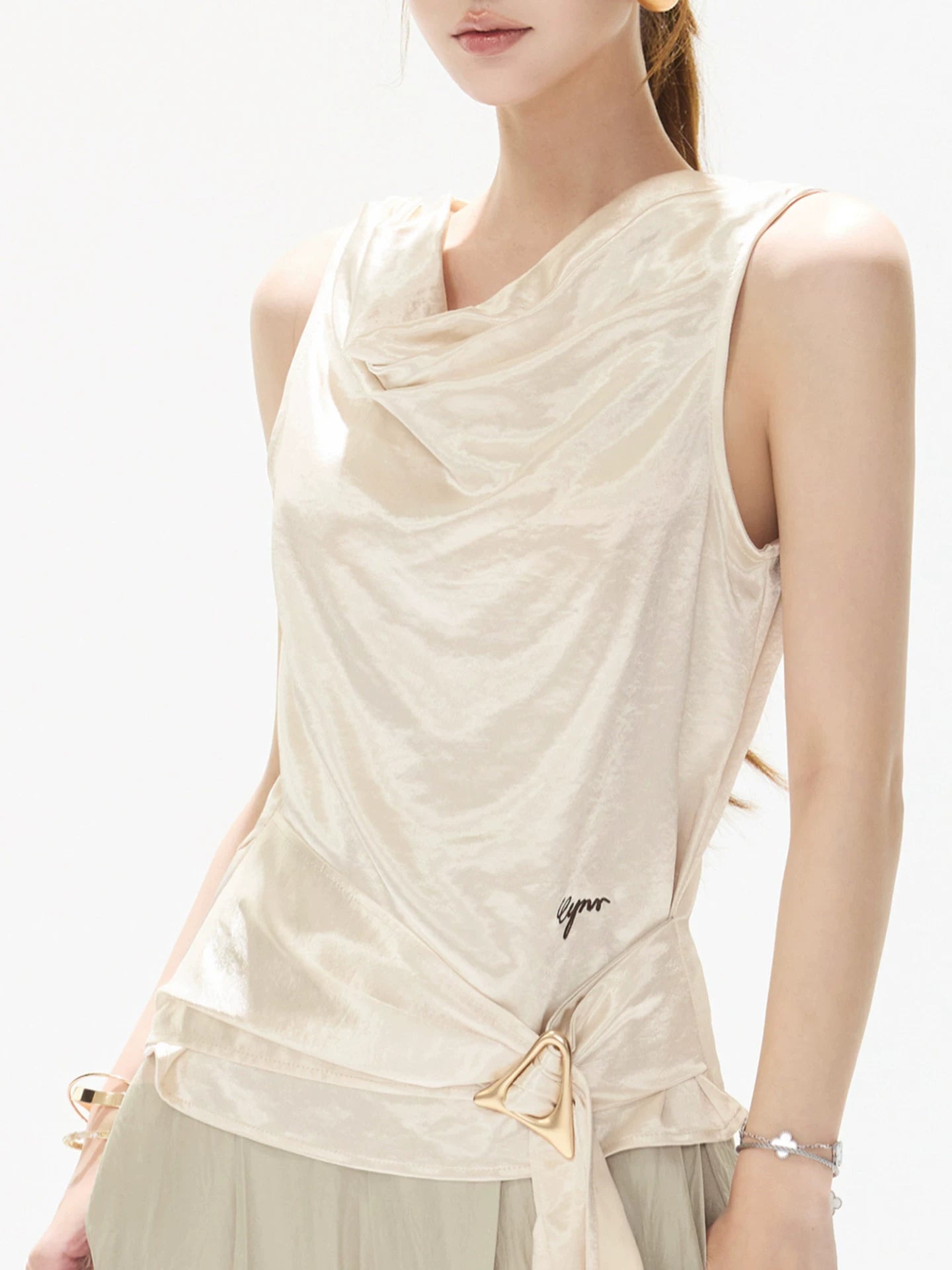 Satin Draped Tank Top