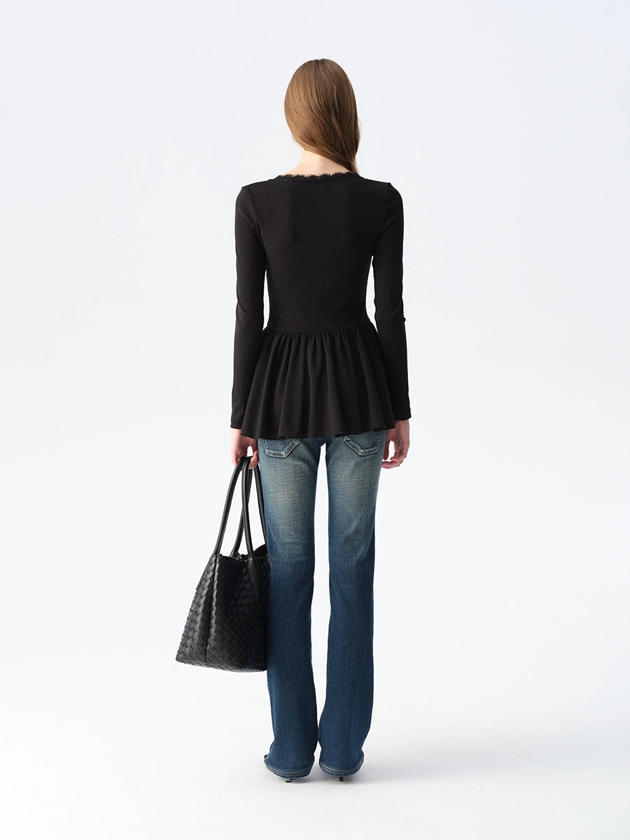 Lace Panel V-Neck Top