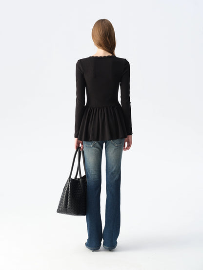 Lace Panel V-Neck Top