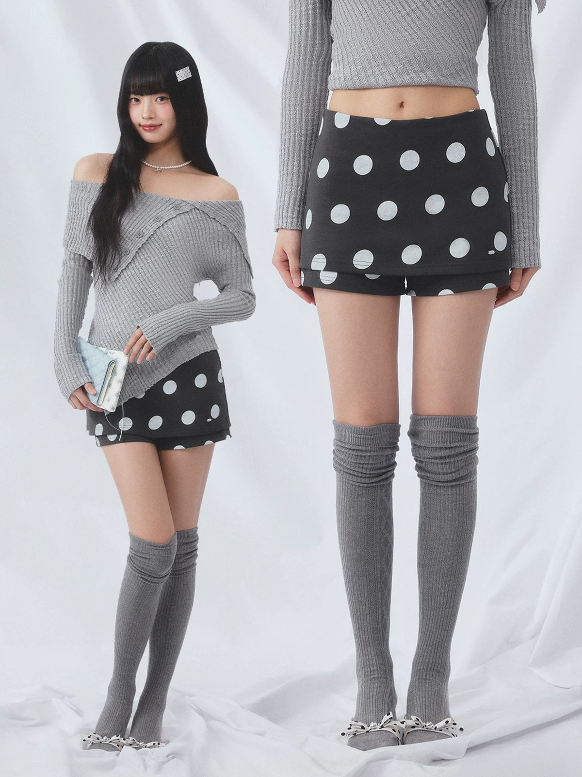 Gray Polka Dot Skort