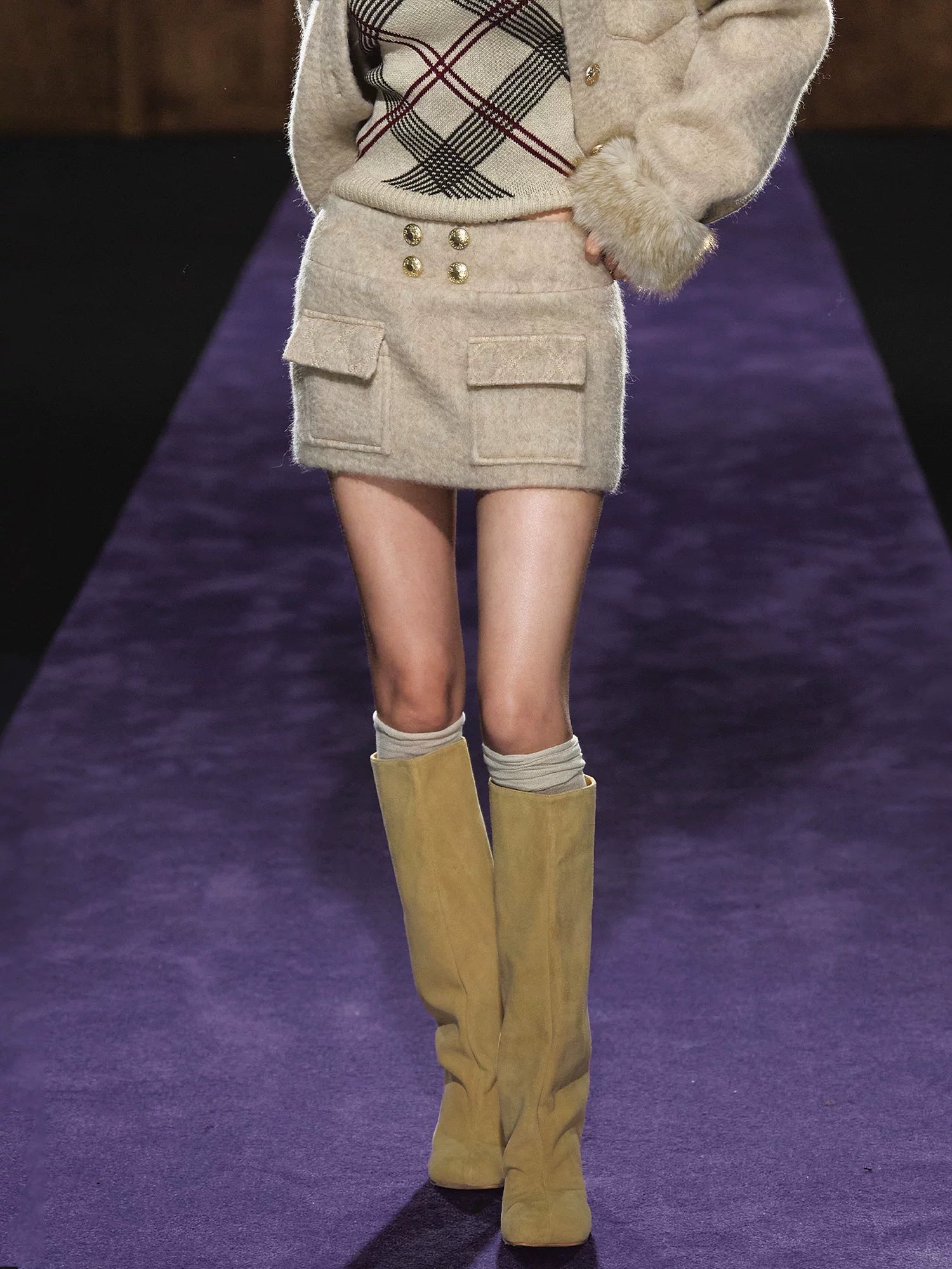 Oatmeal Quilted Wool Jacket &amp; Skirt Set
