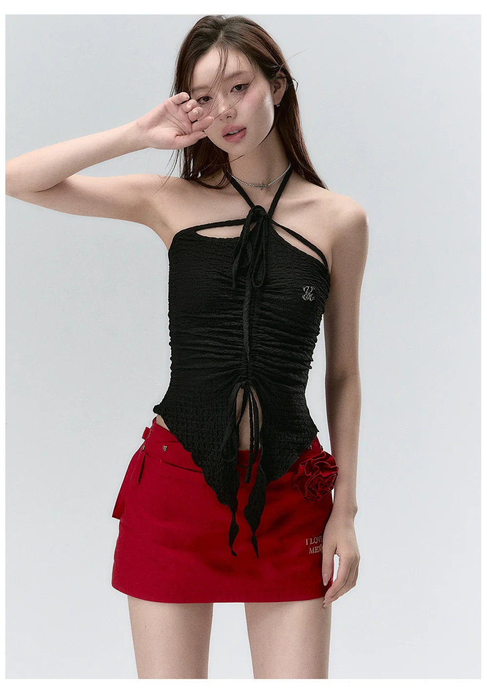 Black &amp; Blue Irregular Drawstring Slimming Tank Top