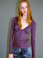Ruched Low-Neck Knit Top