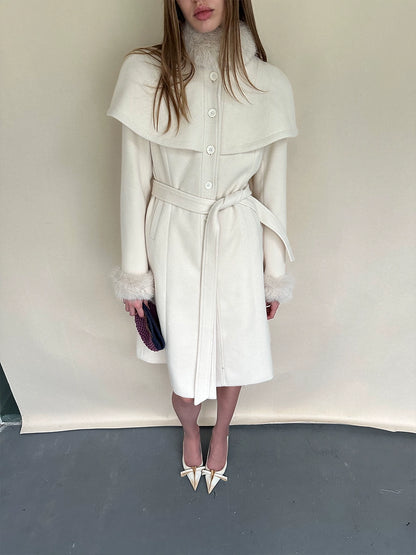 Detachable Fur Collar Cape Coat