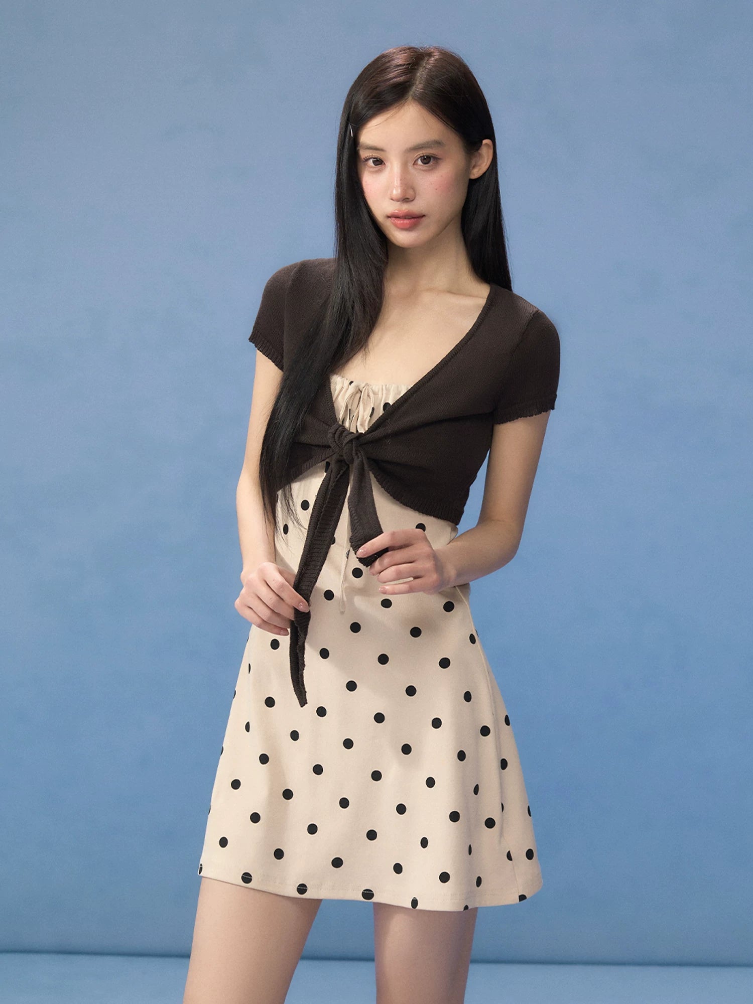 Brown Polka Dot Dress Set