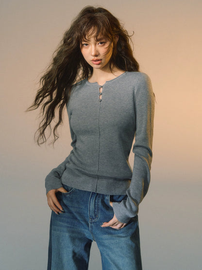 Stripe Button Rib Top