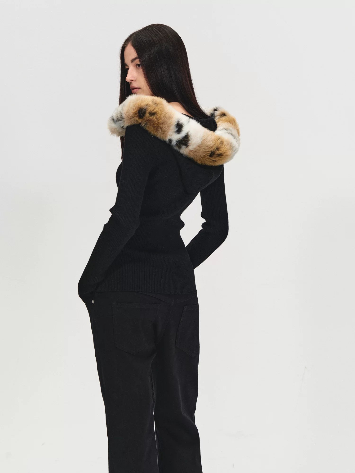 Detachable Faux Fur Collar Cardigan