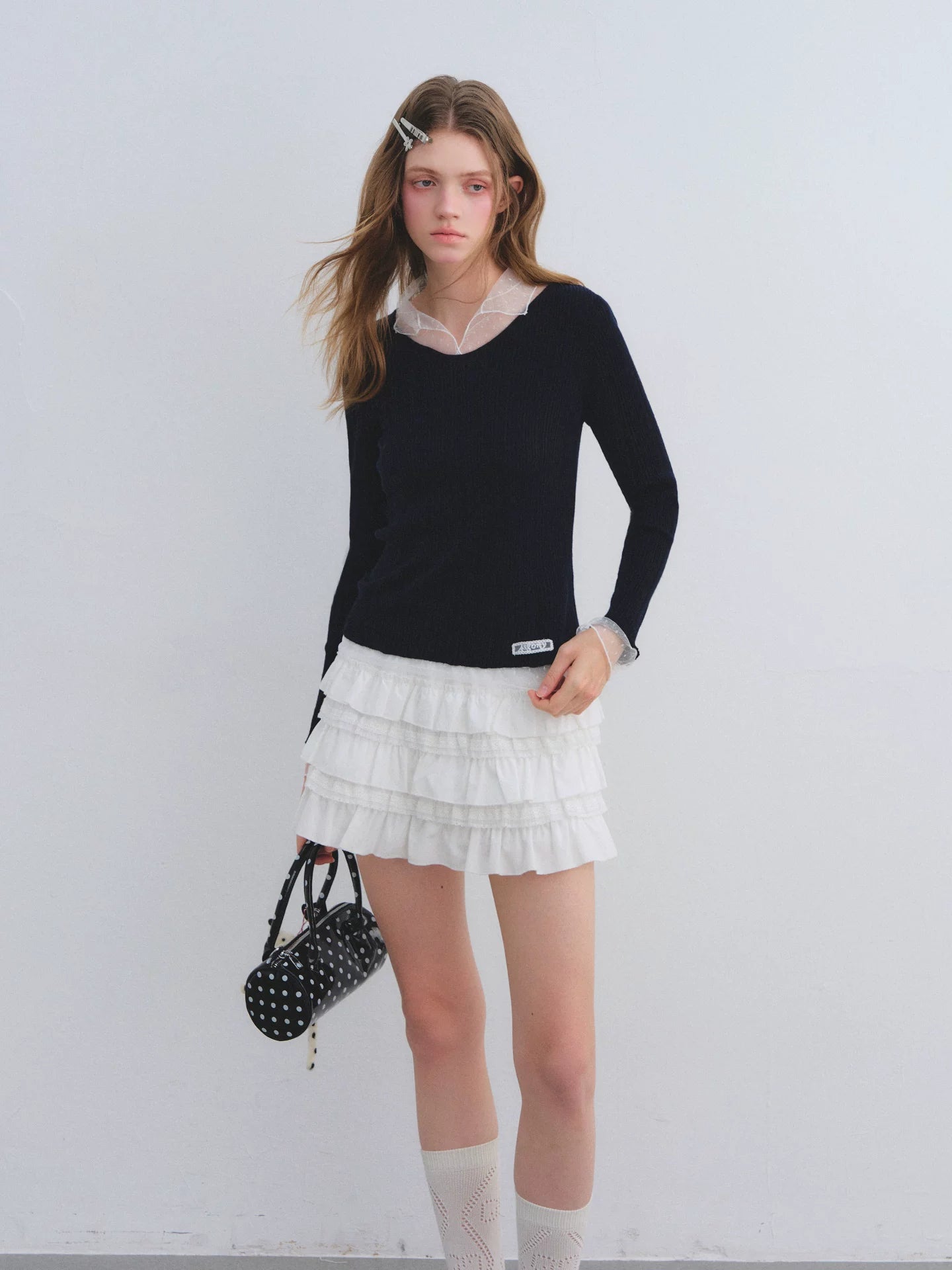 Tiered Lace Waistband Puffy Mini Skirt