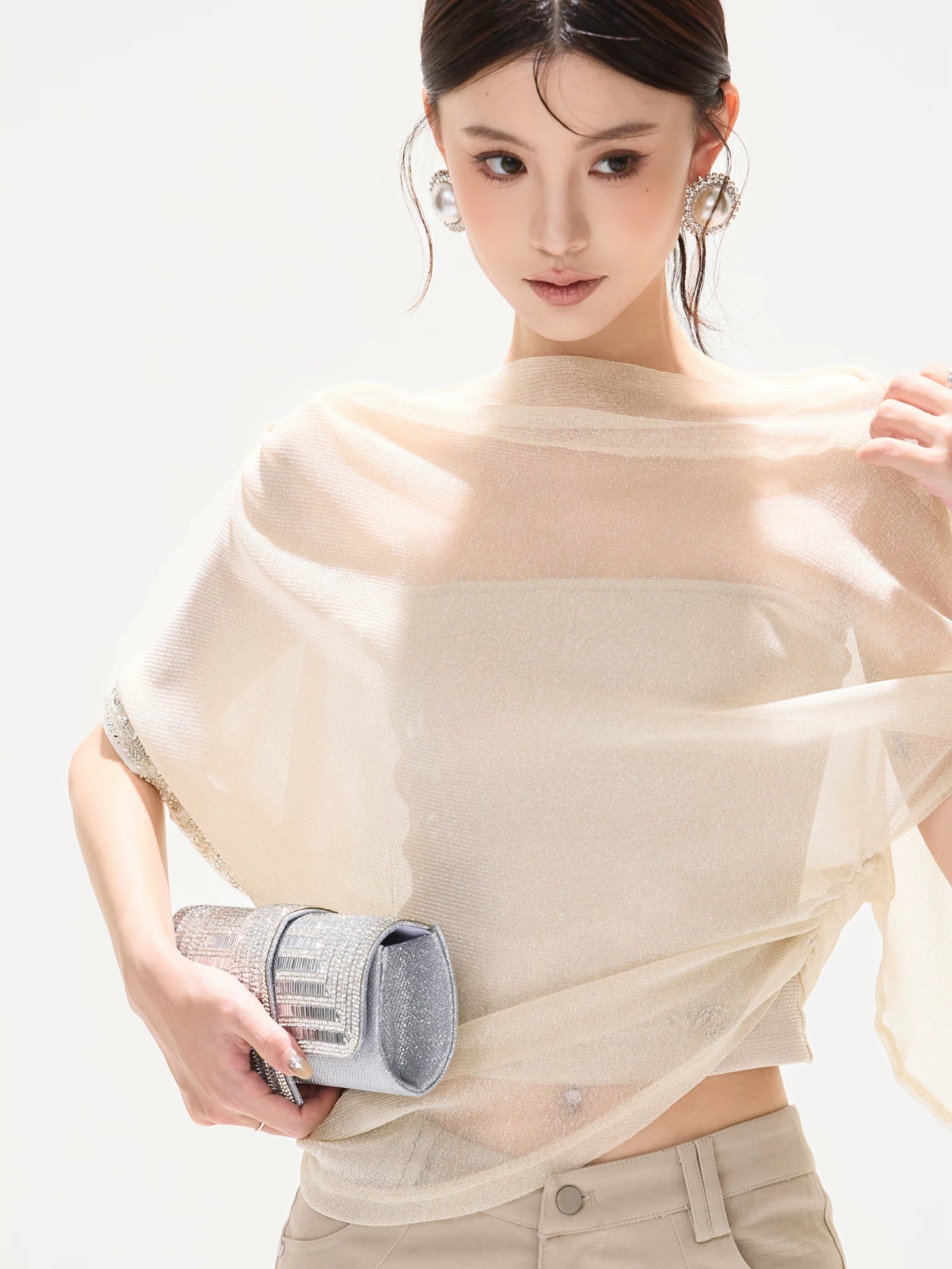 Silver Veil Asymmetrical Top