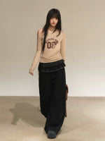 Oatmeal Angel Print Asymmetric Shoulder Top