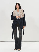 Navy Blue Suede Trench Coat