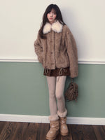 Color-block Faux Fur Coat