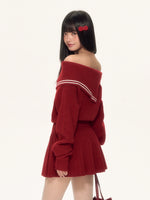 Red Asymmetric Sailor Off-Shoulder Dress