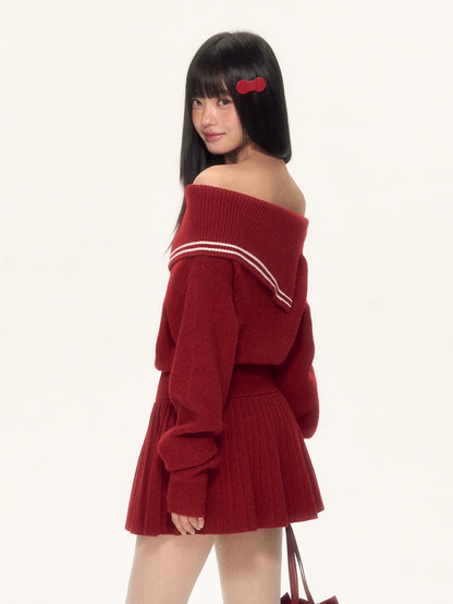 Red Asymmetric Sailor Off-Shoulder Dress