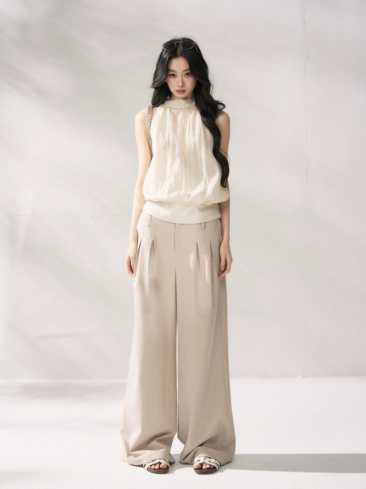 Beige Lace Halter Tank Top