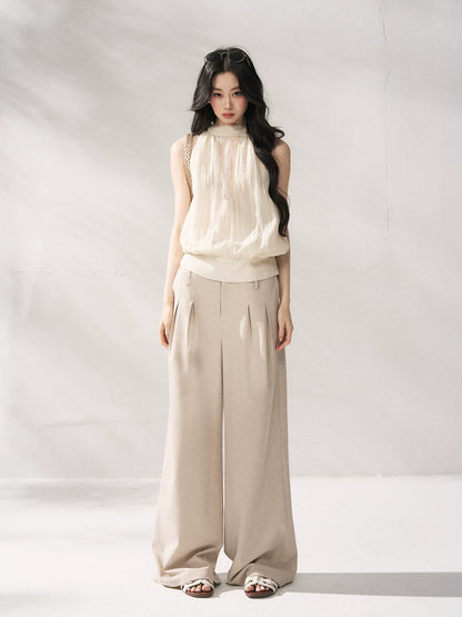 Beige Lace Halter Tank Top