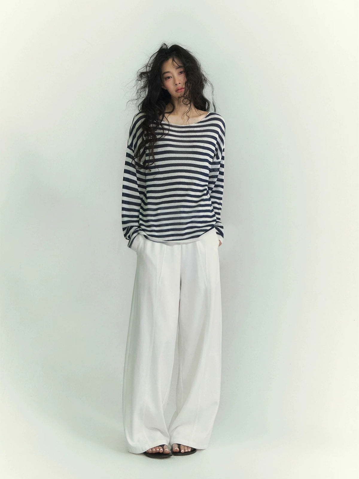 Drawstring Curved Wide Pants
