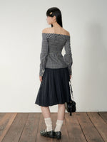 One-Shoulder Waist-Cinching Checked Shirt