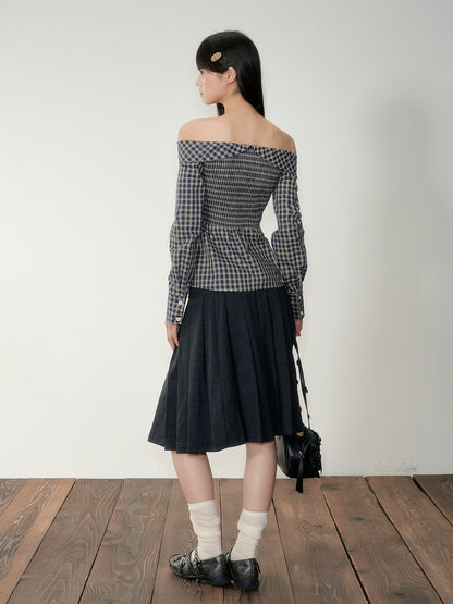One-Shoulder Waist-Cinching Checked Shirt