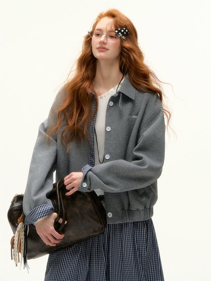 Plaid Collar Zip Sweatshirt Jacket