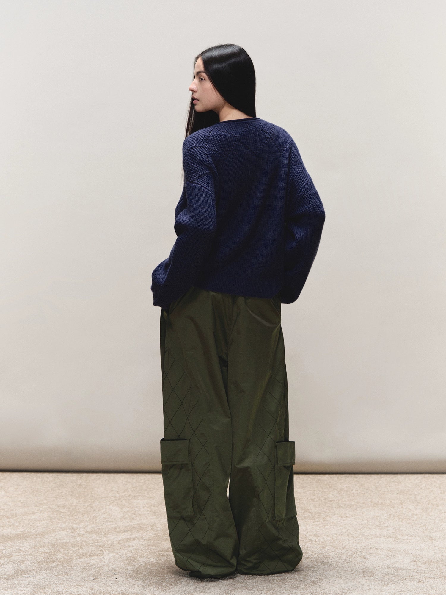 Quilted-Detail Utility Parachute Pants