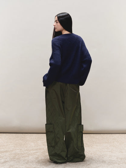 Quilted-Detail Utility Parachute Pants