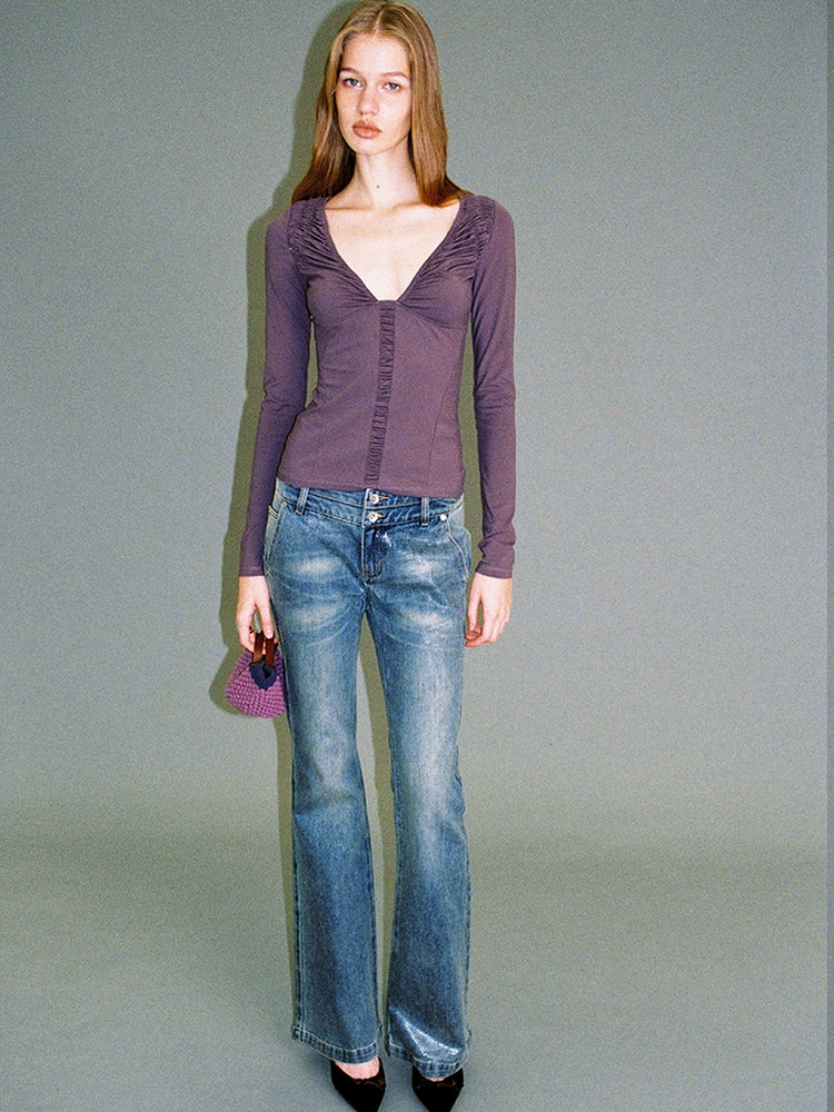 Light-Wash Sequined Micro-Flare Jeans