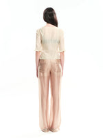 Ruched Tie Lace Trim Shirt