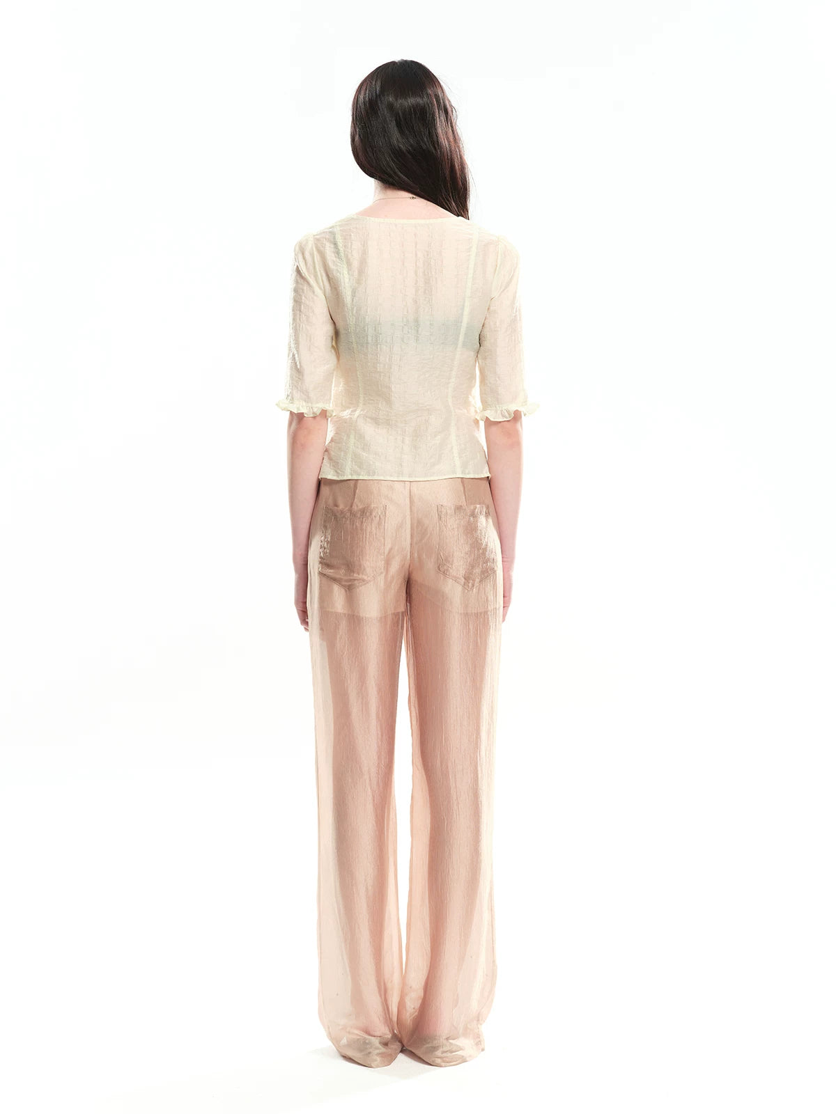Ruched Tie Lace Trim Shirt