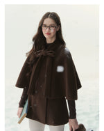 Brown Bow-Tie Double-Breasted Cape Coat