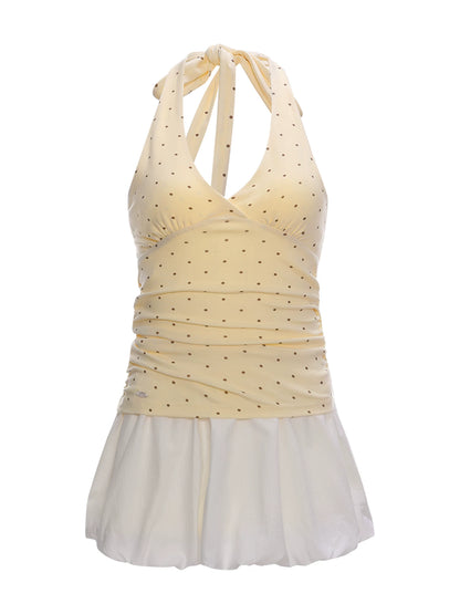 Yellow Polka Dot Halter Dress