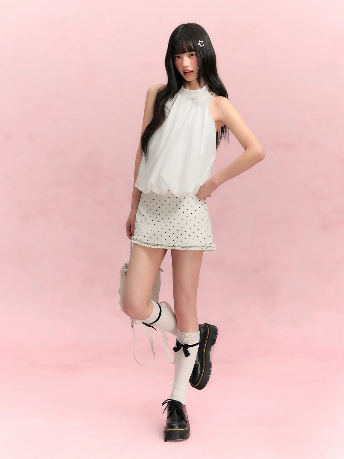 White Polka Dot Ruffle Skirt