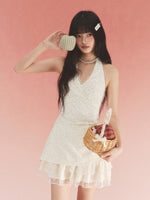 Apricot Floral Halter Dress