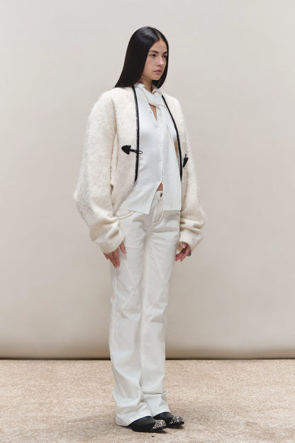 Toggle Trim Diamond-Stitch Wool Coat