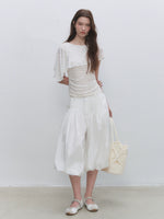 White Jacquard Cape Sleeve Top