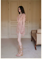 V-Neck Lace Pleated Dress