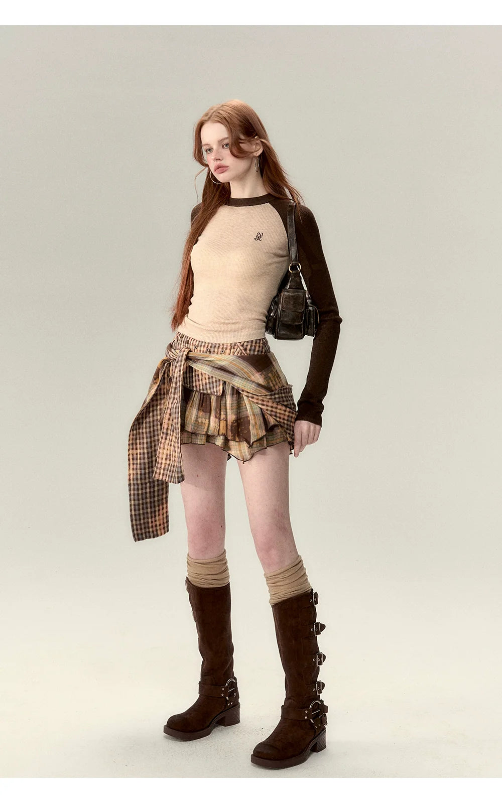 Apricot &amp; Coffee Wool Knit Sweater