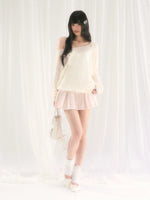 Pink Lace Pleated Denim Skirt