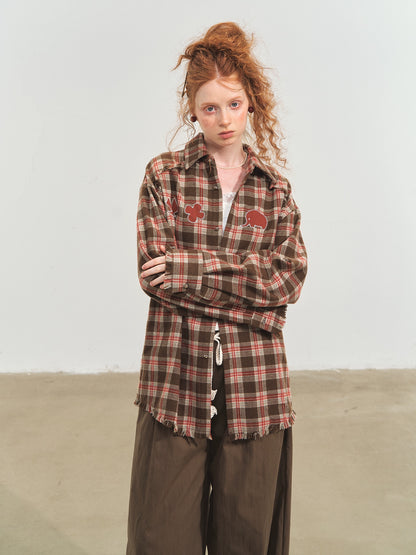 Blue &amp; Red Fringed Plaid Shirt