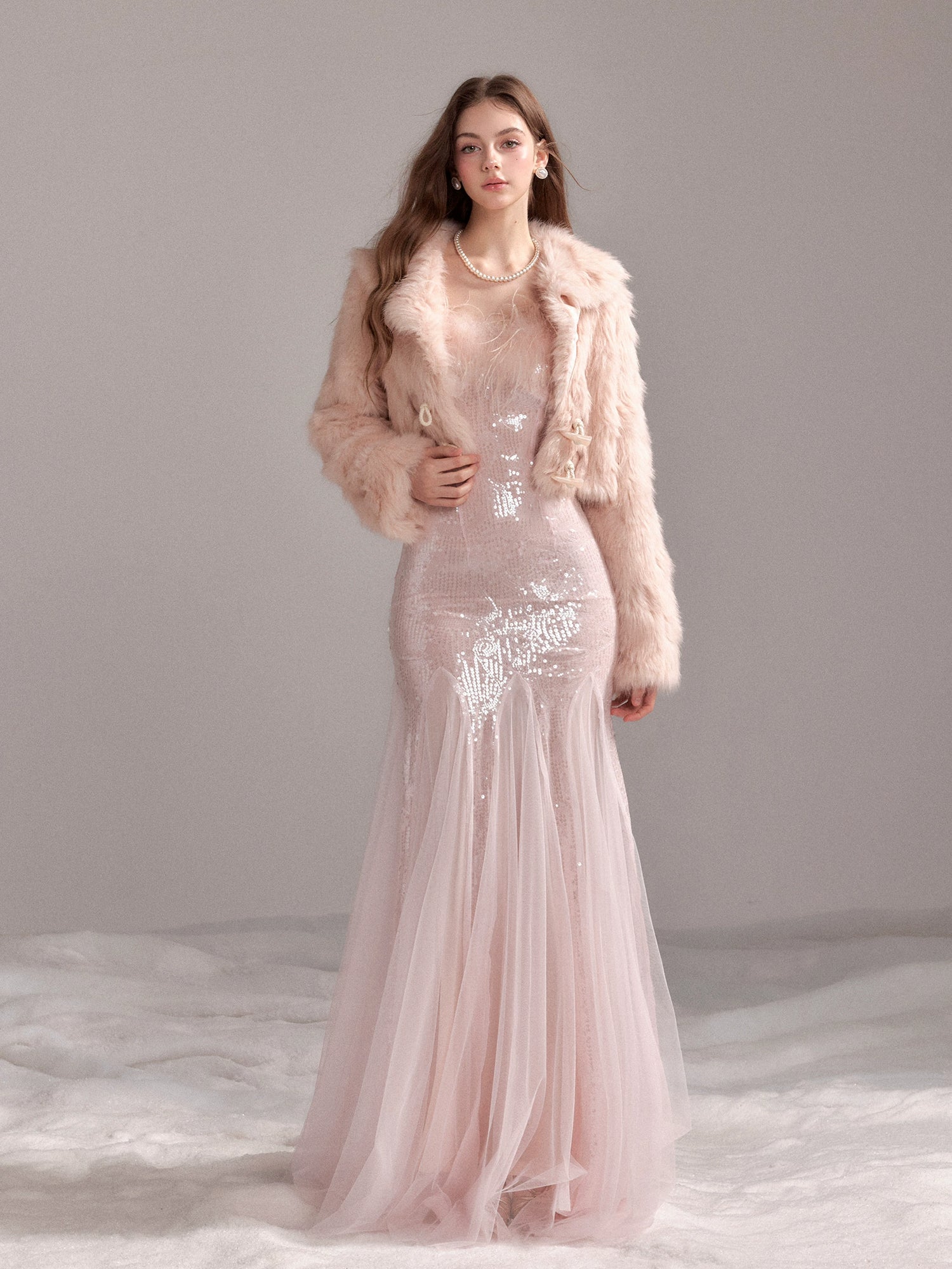 Sequin Mesh Fishtail Dress