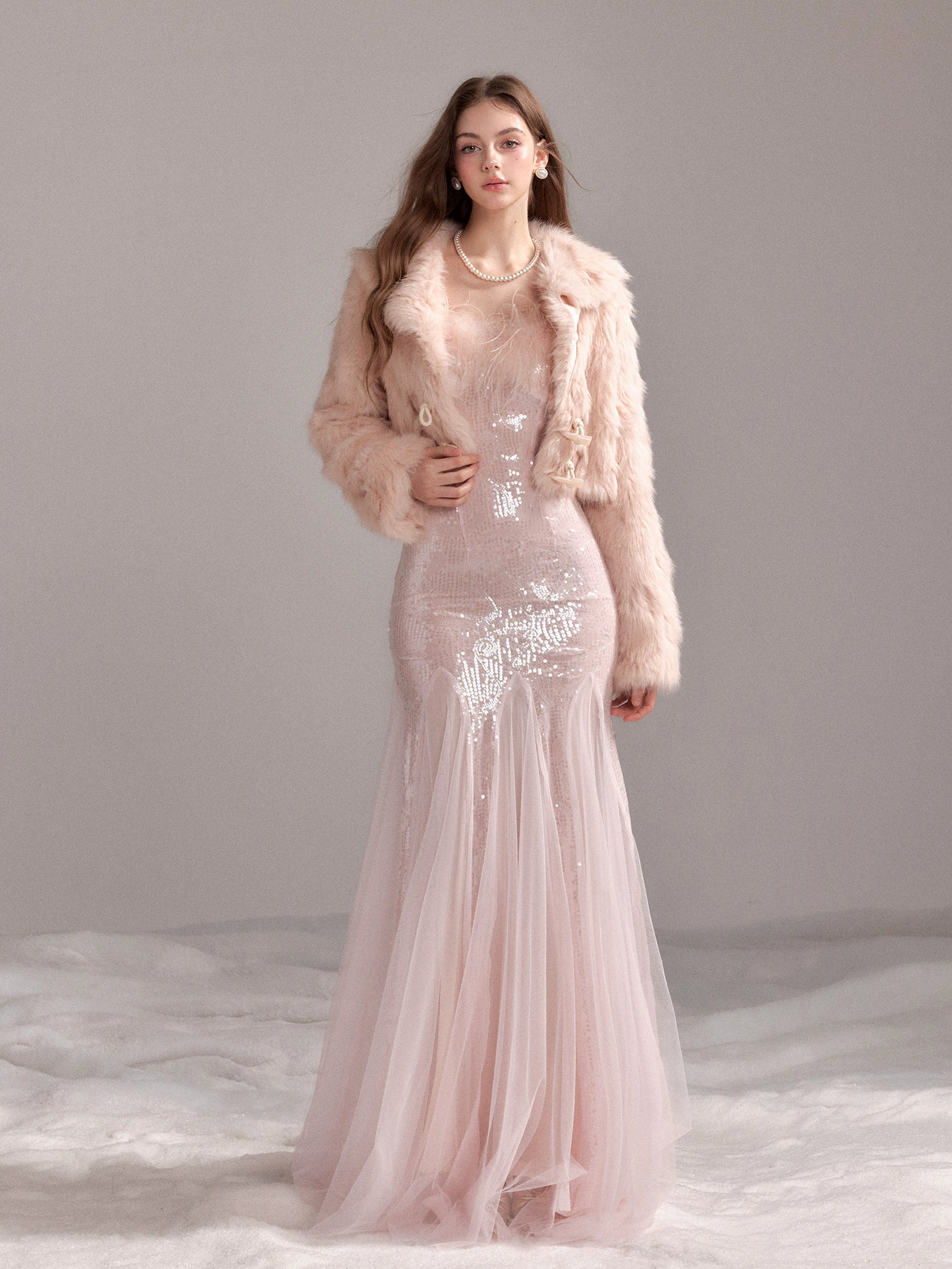 Sequin Mesh Fishtail Dress