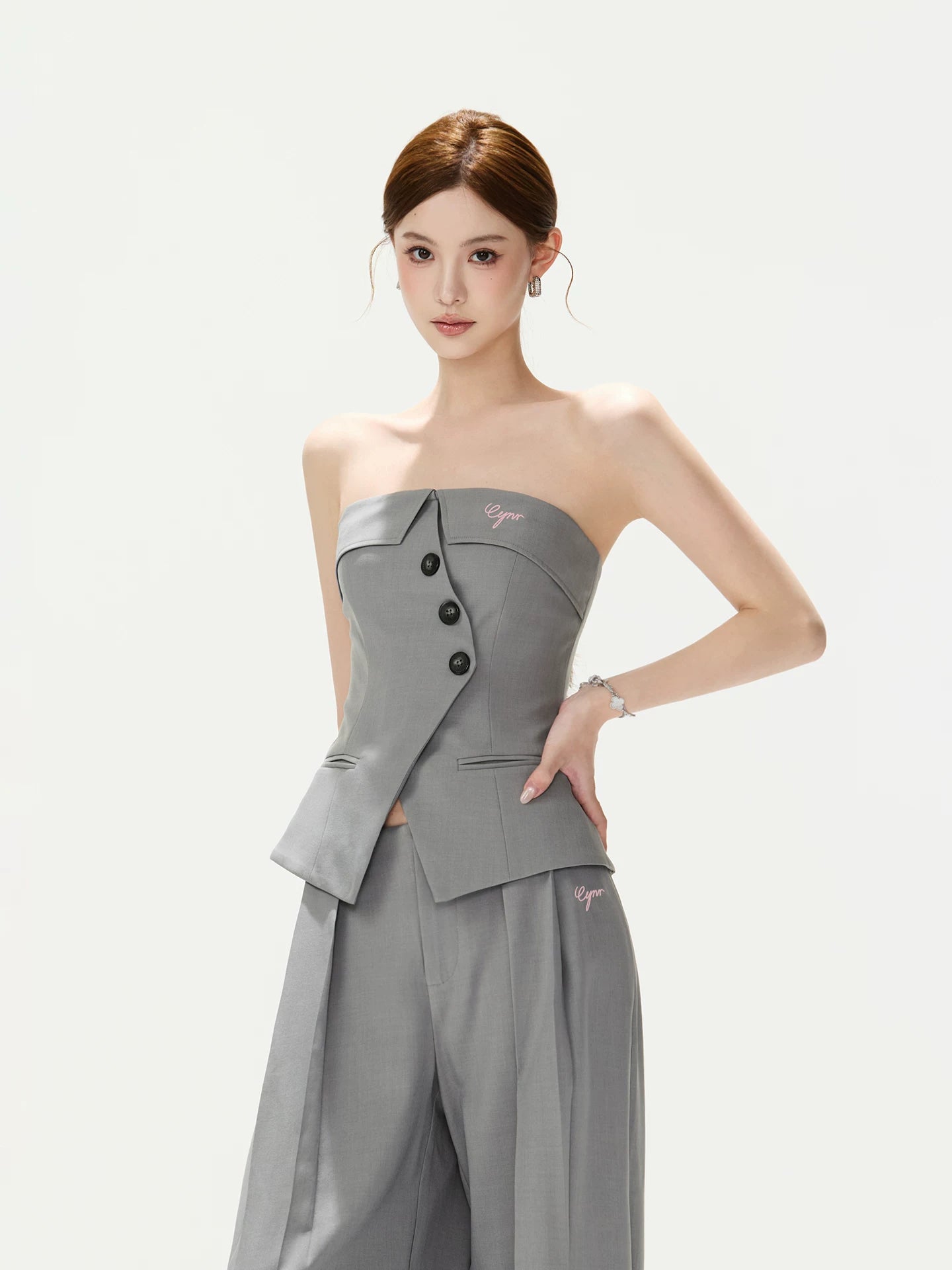 Asymmetrical Strapless Top &amp; Trouser Set